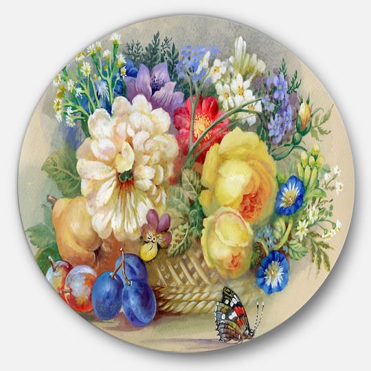 Designart - Bunch of Flowers and Fruits' Ultra Glossy Floral Metal Circle Wall Art